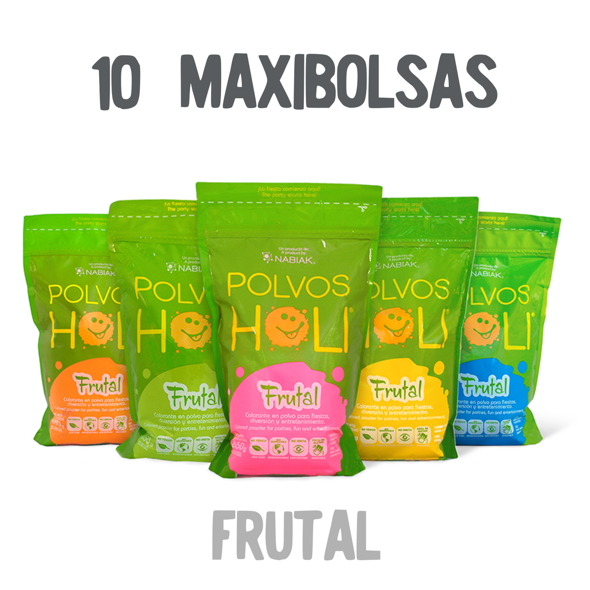 Paquete 10 Maxibolsas 650 g Polvos Holi Frutal