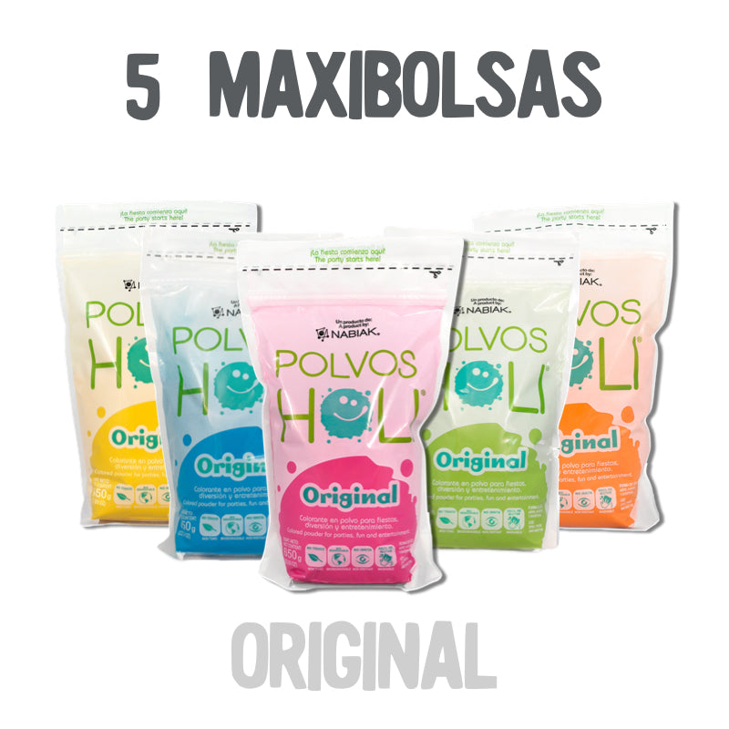 Para Festejar - Paquete 5 Maxibolsas 650 g Polvos Holi Original