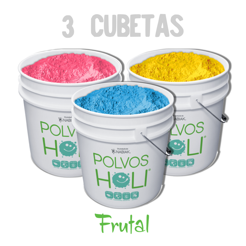 Paquete 3 cubetas de 5 kg frutal: Rosa Fresa, Azul Moras y Amarillo Vainilla