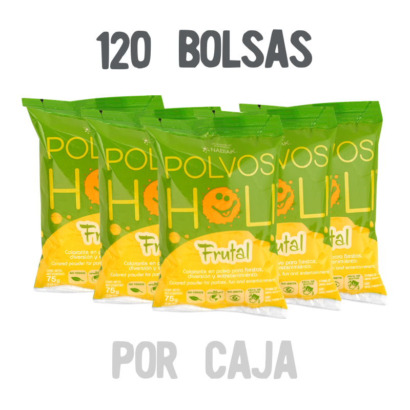 Bolsa 75 g Polvos Holi Frutal Caja 120 piezas Amarillo Vainilla