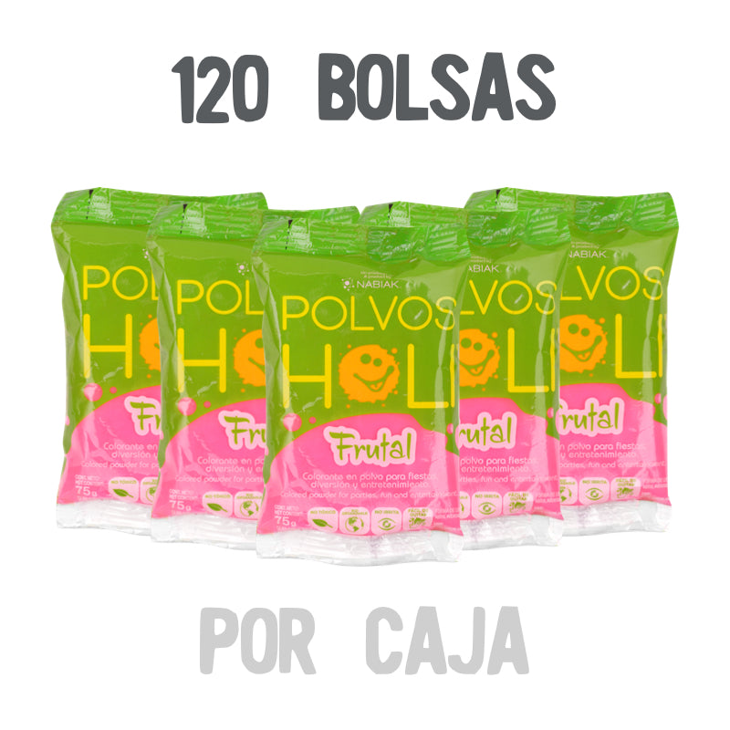 Bolsa 75 g Polvos Holi Frutal Caja 120 piezas Rosa Fresa