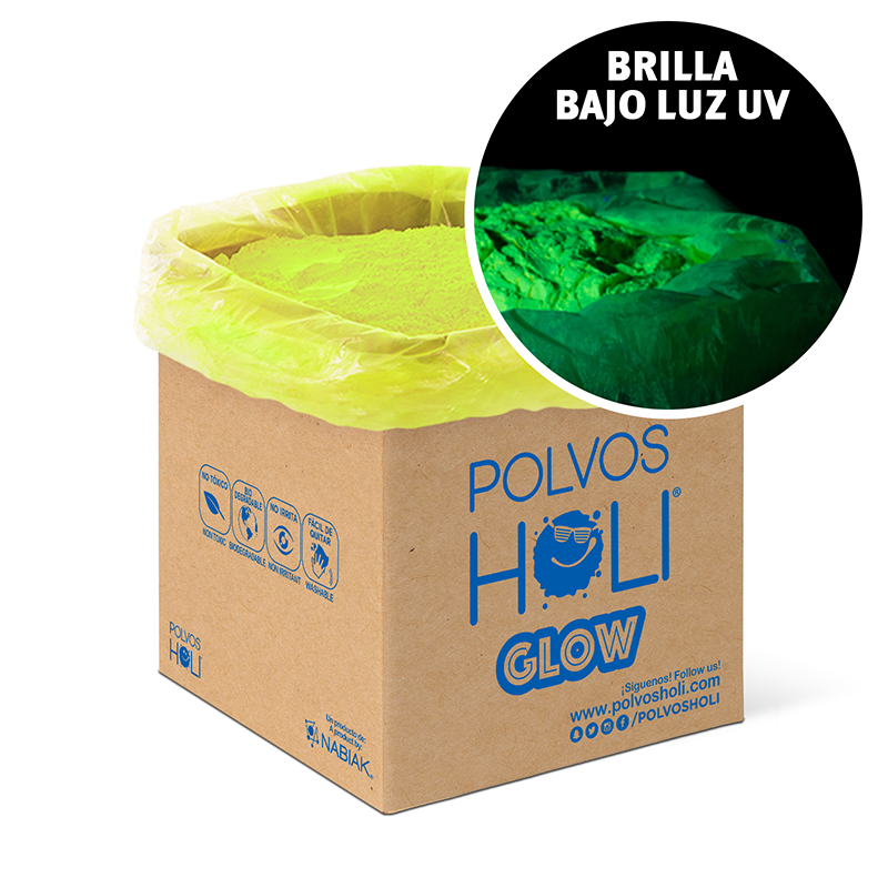 Cubo 25 kg Polvos Holi Glow - Amarillo Fluorescente