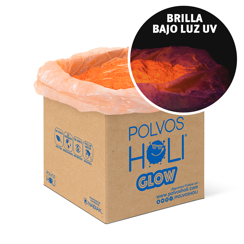 Cubo 25 kg Polvos Holi Glow - Naranja Flourescente