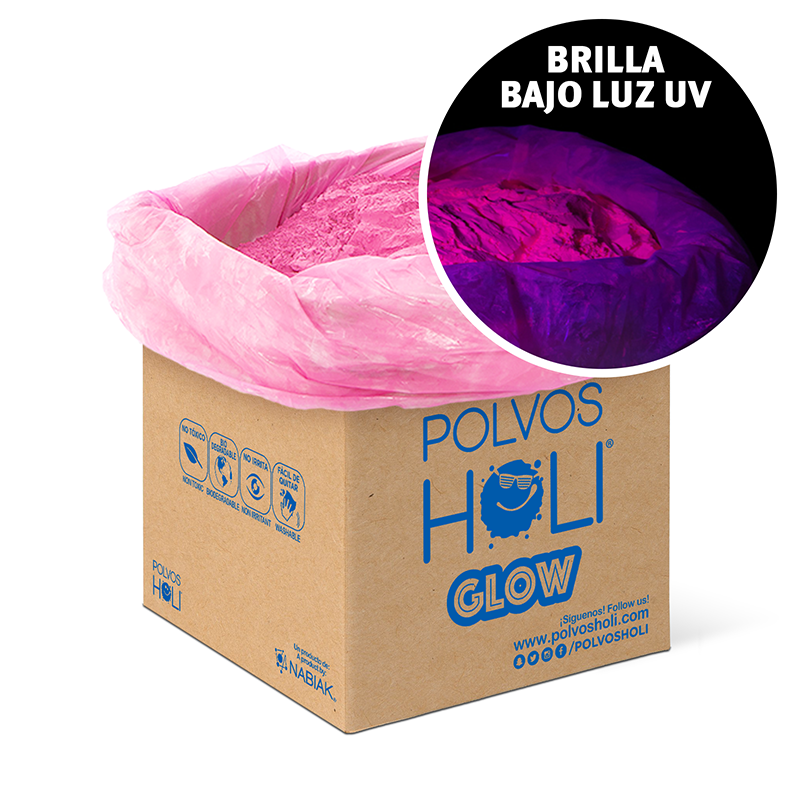 Cubo 25 kg Polvos Holi Glow - Rosa Fluorescente