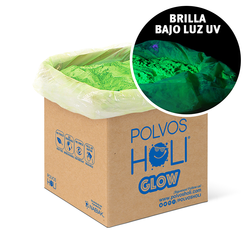 Cubo 25 kg Polvos Holi Glow - Verde Fluorescente