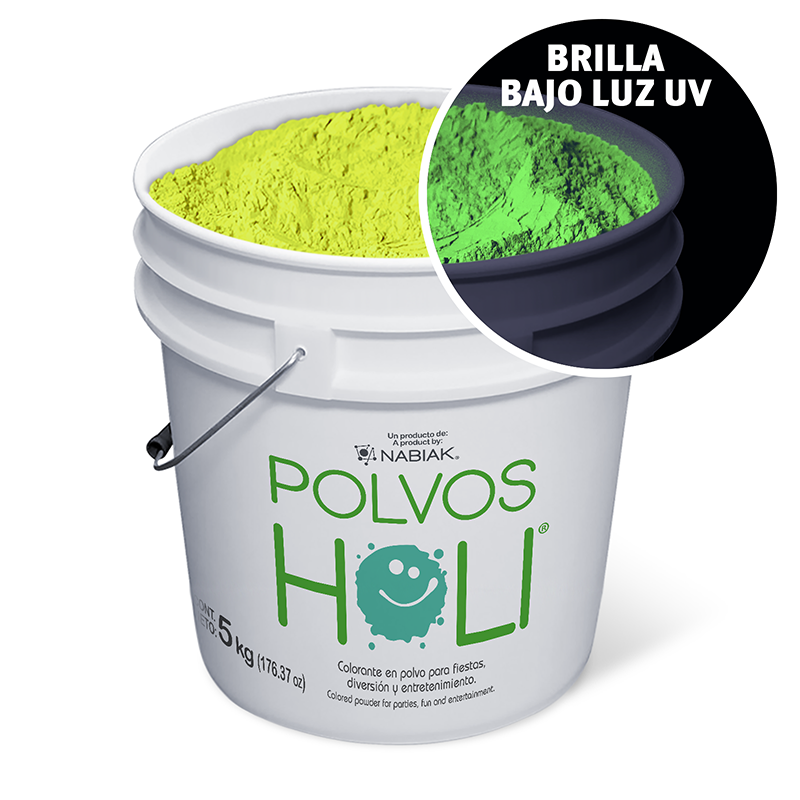 Cubeta de 5 kg Polvos Holi Glow - Amarillo Fluorescente