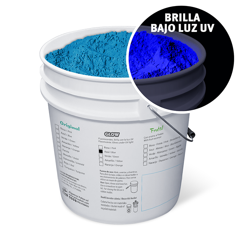 Cubeta de 5 kg Polvos Holi Glow - Azul Fluorescente