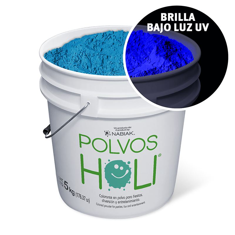 Cubeta de 5 kg Polvos Holi Glow - Azul Fluorescente