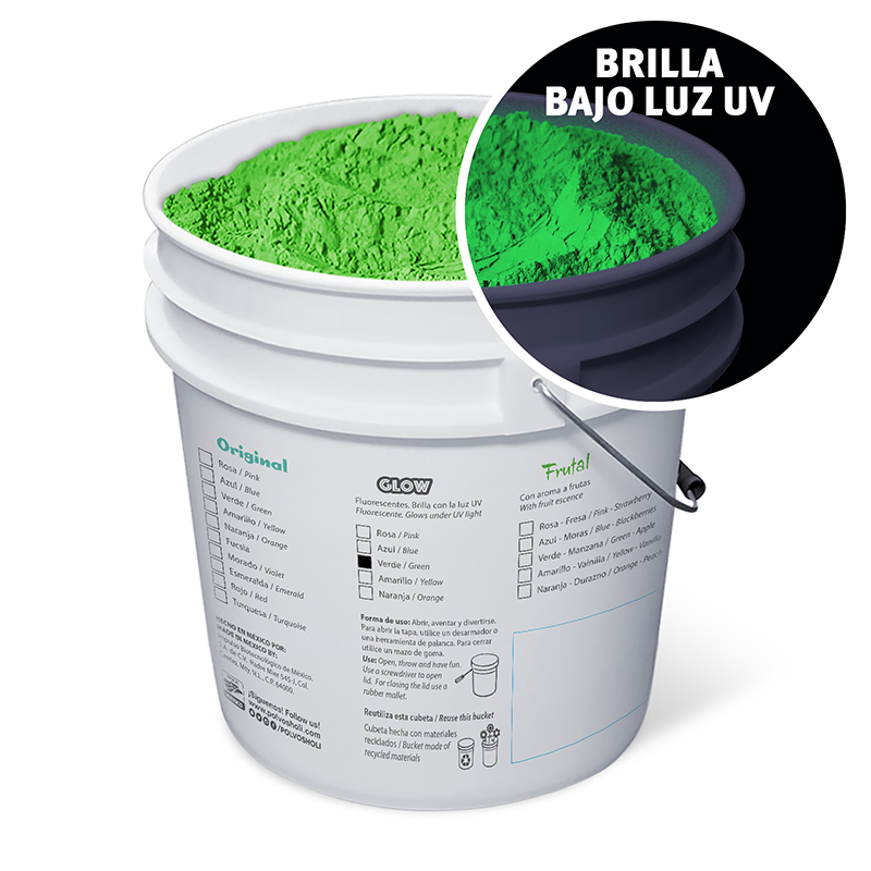 Cubeta de 5 kg Polvos Holi Glow - Verde Fluorescente