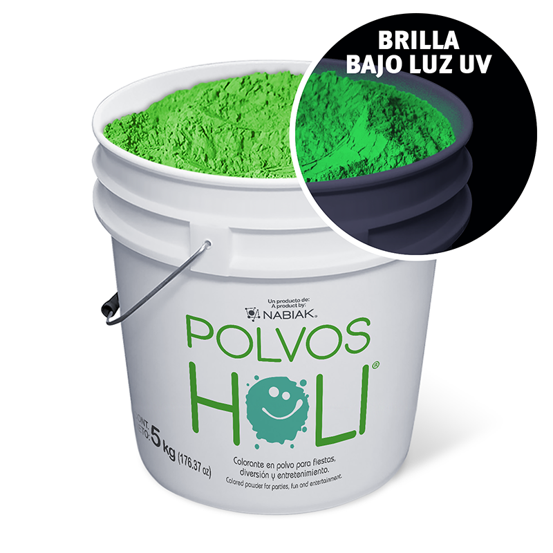 Cubeta de 5 kg Polvos Holi Glow - Verde Fluorescente