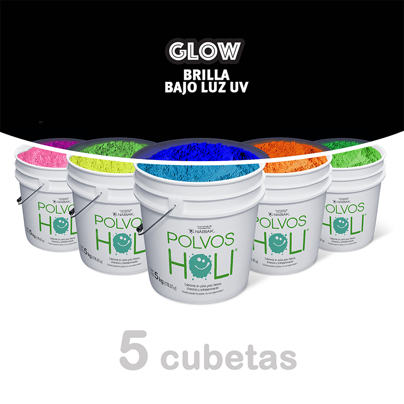 Paquete 5 Cubetas Polvos Holi - 5 kg cada una