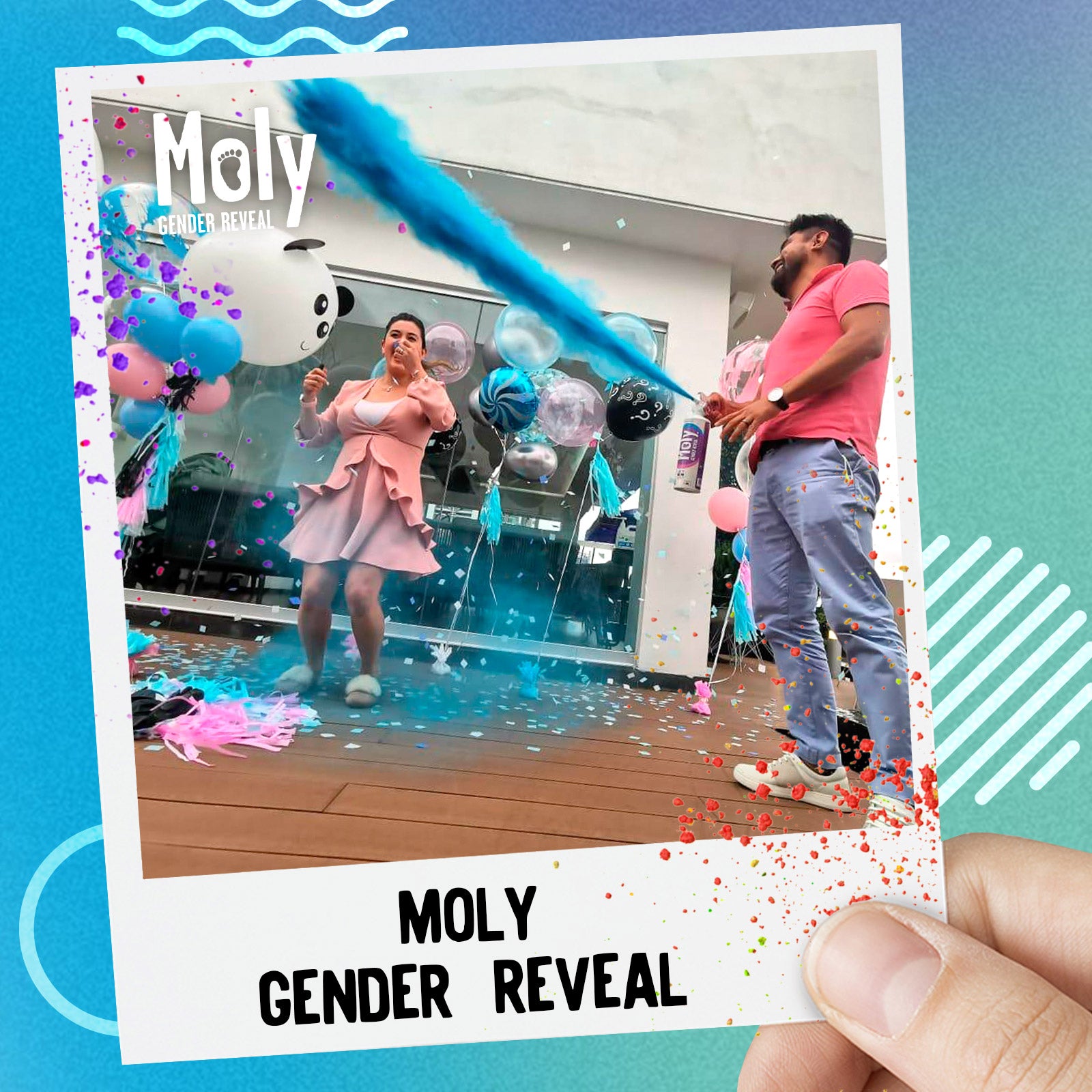 Disparador MOLY Gender Reveal de Polvos Holi Azul Mora