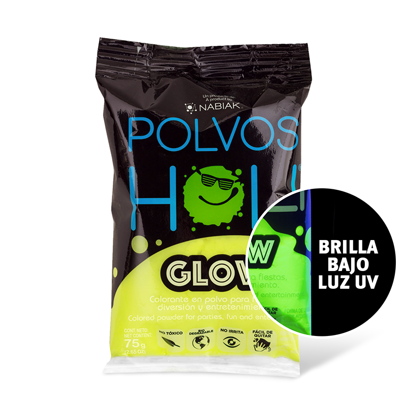 Bolsa individual de 75 g Polvos Holi Glow - Amarillo Fluorescente
