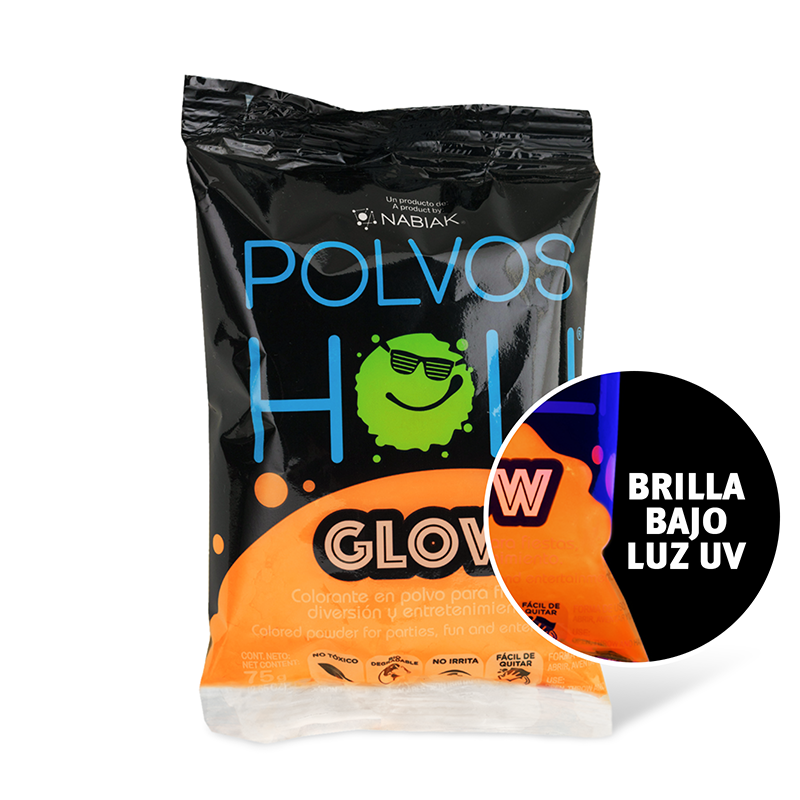 Bolsa individual de 75 g Polvos Holi Glow - Naranja Fluorescente