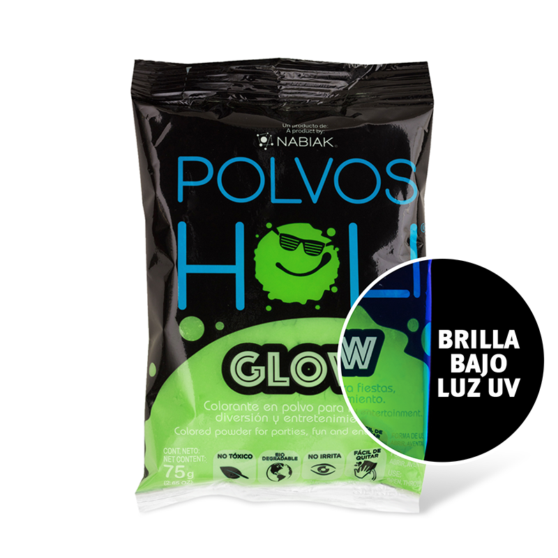 Bolsa individual de 75 g Polvos Holi Glow - Verde Fluorescente