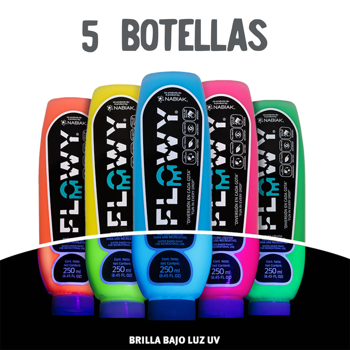Para Empaparte - Paquete 5 botellas pintura Flowy 250 ml