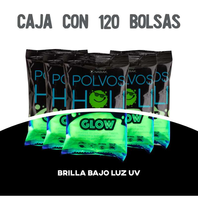 Bolsa 75 g Polvos Holi Glow Caja 120 piezas
