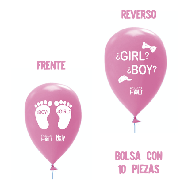 Globos decorados para Gender Reveal Color Rosa (Bolsa de 10)