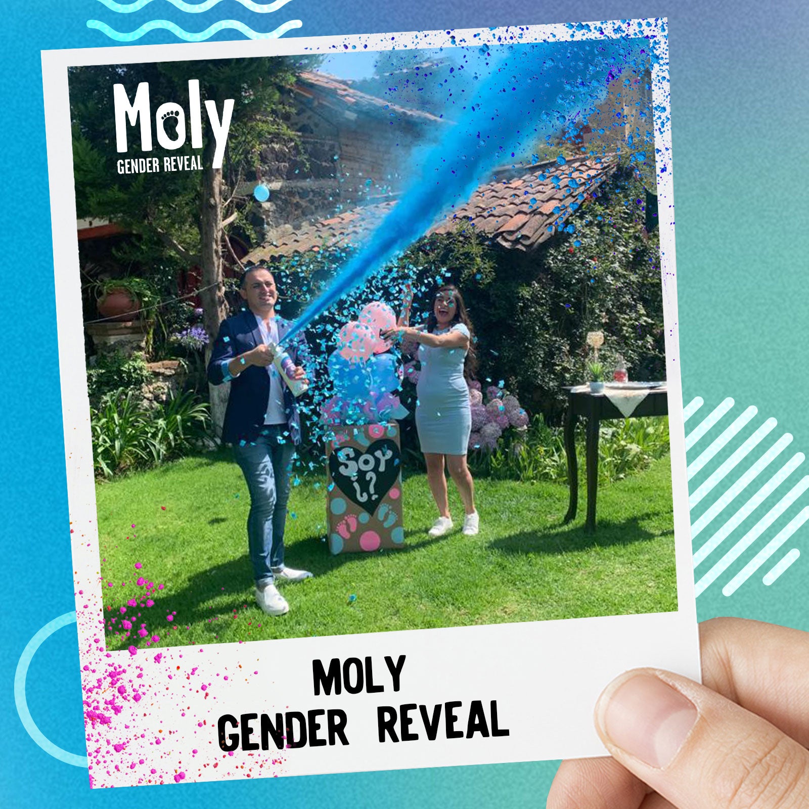 Disparador MOLY Gender Reveal de Polvos Holi Azul Mora
