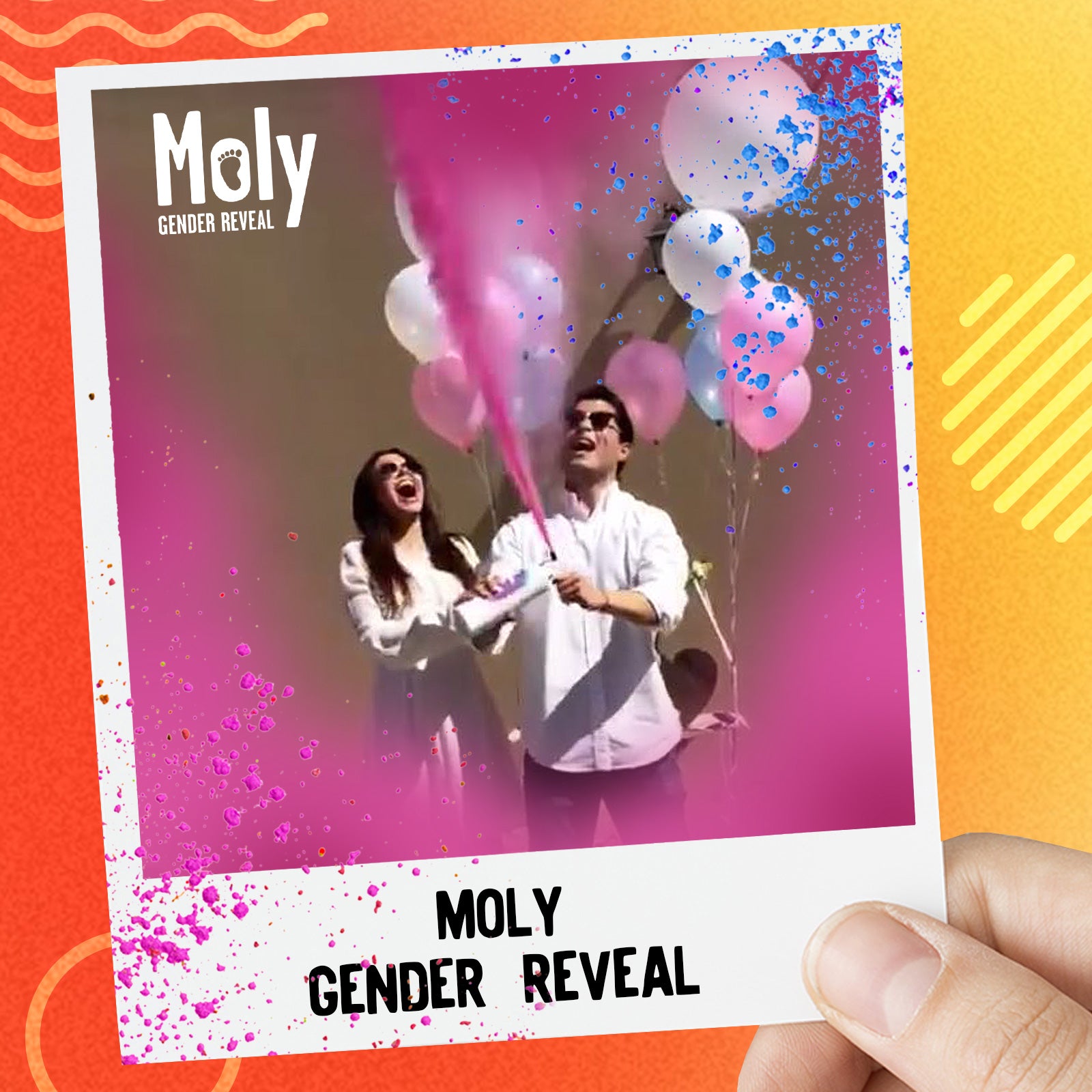 Disparador MOLY Gender Reveal de Polvos Holi Rosa Fresa