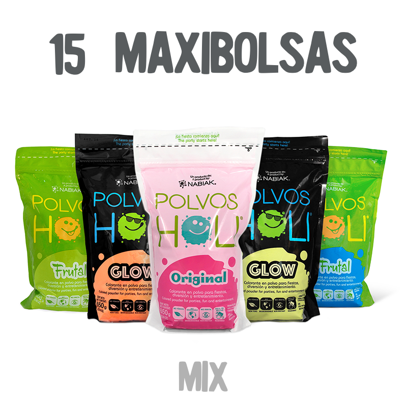 Para Festejar - Paquete 15 Maxibolsas Polvos Holi 650 g