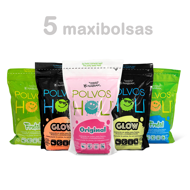 Para Festejar - Paquete 5 Maxibolsas Polvos Holi 650 g
